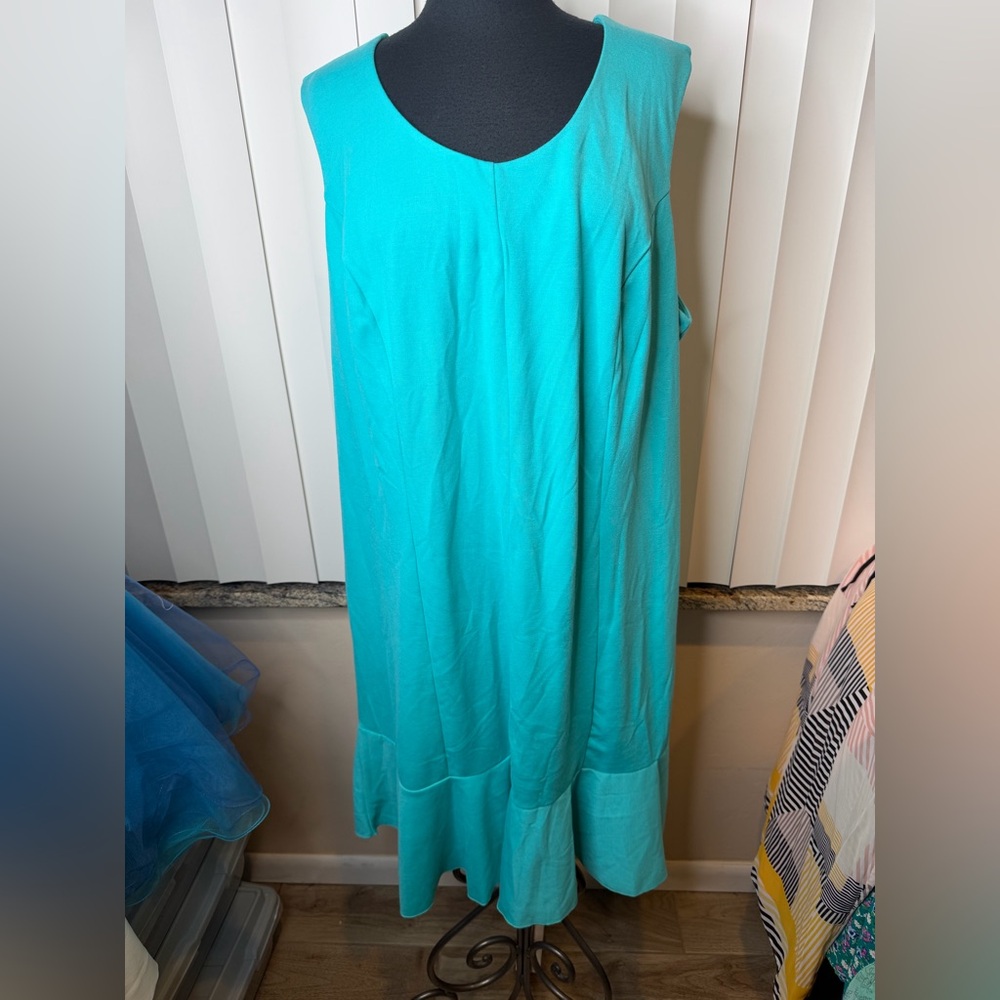 Jessica London Teal Sleeveless Ruffled Hem Woman Plus Maxi Dress Size 28